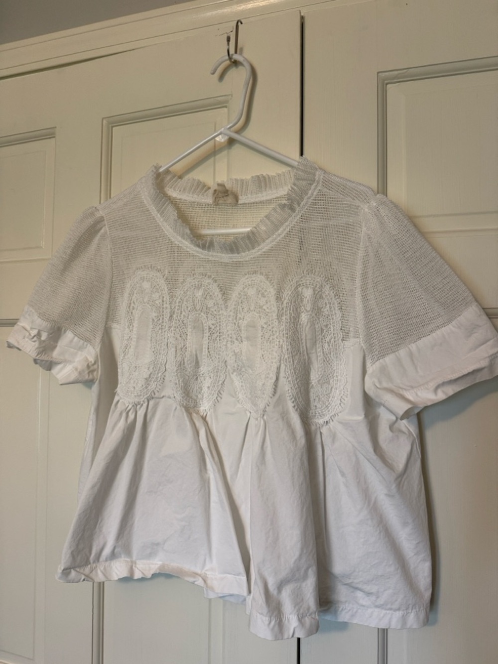 Anthropologie En Elly Short-Sleeve White Lace Poplin Swing Top - Picture 8 of 8